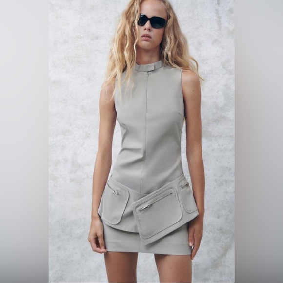 ZARA BELTED SHORT DRESS WITH POCKETS - Picture 1 of 5